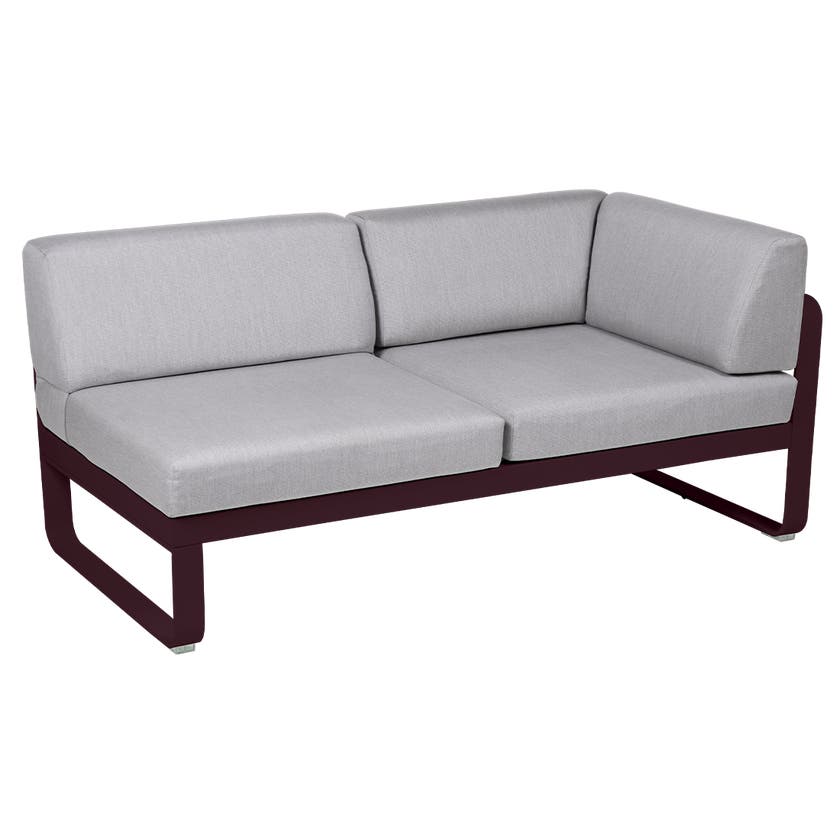 Module d'angle droit 2 places BELLEVIE de Fermob, Cerise noire, Coussin Gris flanelle Module d'angle droit 2 places BELLEVIE de Fermob, Cerise noire, Coussin Gris flanelle