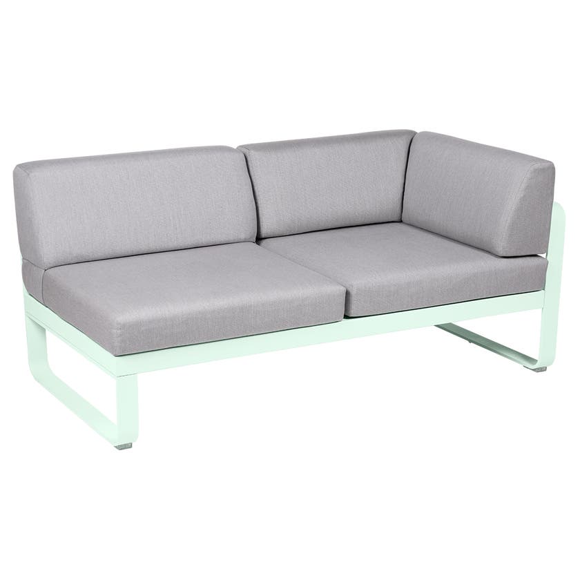 Module d'angle droit 2 places BELLEVIE de Fermob, Menthe glaciale, Coussin Gris flanelle Module d'angle droit 2 places BELLEVIE de Fermob, Menthe glaciale, Coussin Gris flanelle