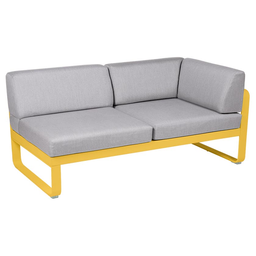 Module d'angle droit 2 places BELLEVIE de Fermob, Miel, Coussin Gris flanelle Module d'angle droit 2 places BELLEVIE de Fermob, Miel, Coussin Gris flanelle