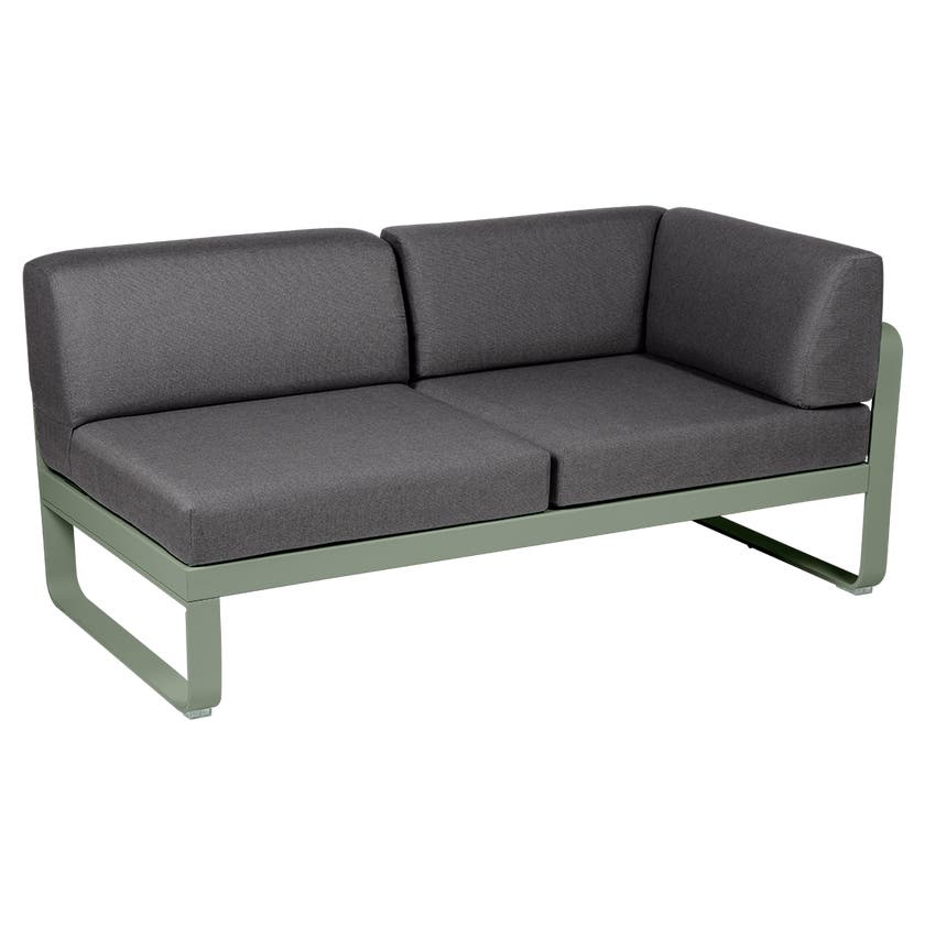 Module d'angle droit 2 places BELLEVIE de Fermob, Cactus, coussin gris graphite Module d'angle droit 2 places BELLEVIE de Fermob, Cactus, coussin gris graphite