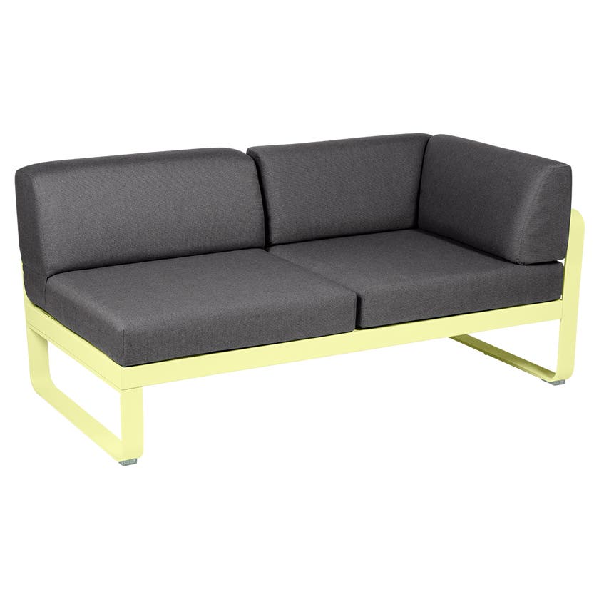 Module d'angle droit 2 places BELLEVIE de Fermob, Citron givré, coussin gris graphite Module d'angle droit 2 places BELLEVIE de Fermob, Citron givré, coussin gris graphite