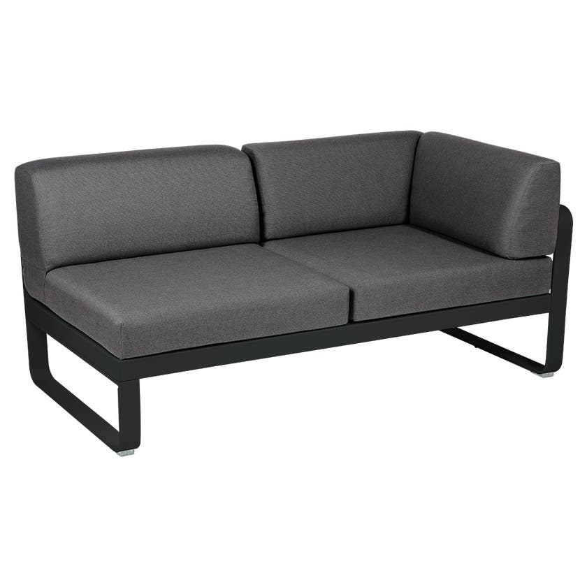 Module d'angle droit 2 places BELLEVIE de Fermob, Réglisse, coussin gris graphite Module d'angle droit 2 places BELLEVIE de Fermob, Réglisse, coussin gris graphite