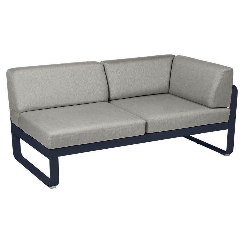 Module d'angle droit 2 places BELLEVIE de Fermob, Bleu abysse, Coussin Taupe grisé Module d'angle droit 2 places BELLEVIE de Fermob, Bleu abysse, Coussin Taupe grisé