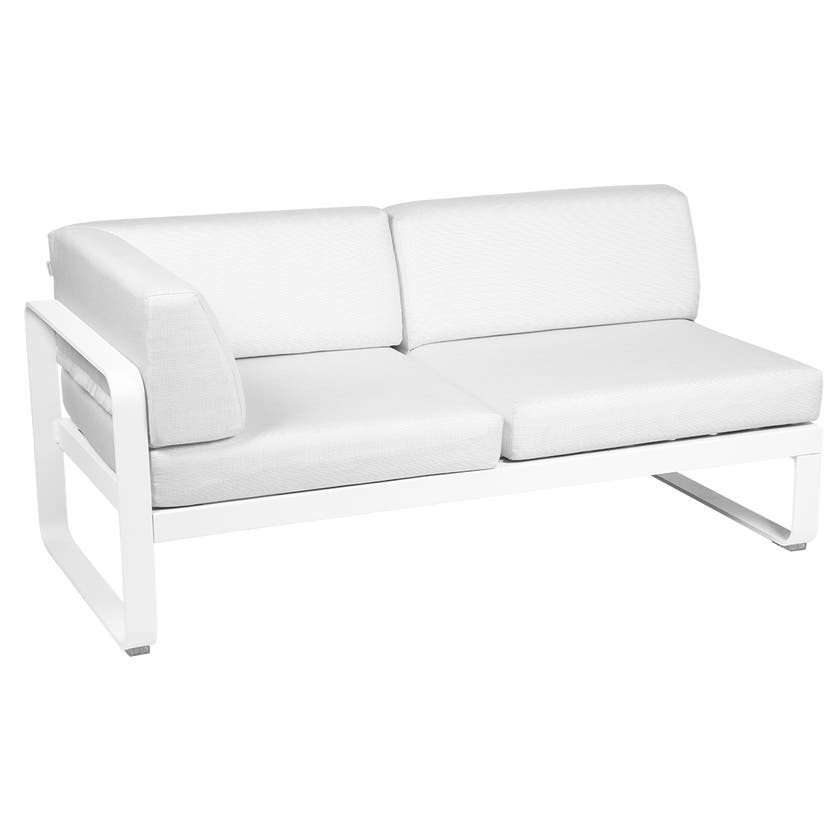 Module d'angle gauche 2 places BELLEVIE de Fermob, Blanc coton, Coussin Blanc grisé Module d'angle gauche 2 places BELLEVIE de Fermob, Blanc coton, Coussin Blanc grisé