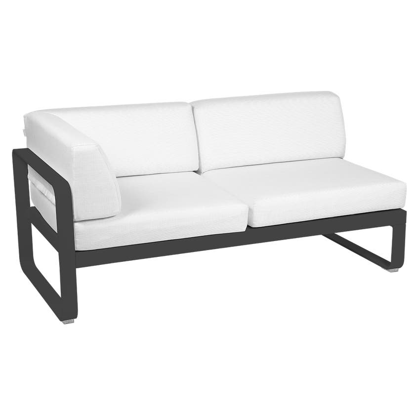 Module d'angle gauche 2 places BELLEVIE de Fermob, Carbone , Coussin Blanc grisé Module d'angle gauche 2 places BELLEVIE de Fermob, Carbone , Coussin Blanc grisé