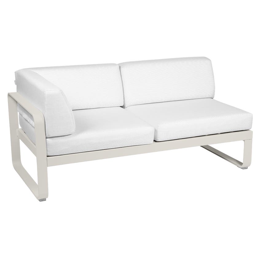 Module d'angle gauche 2 places BELLEVIE de Fermob, Gris argile, Coussin Blanc grisé Module d'angle gauche 2 places BELLEVIE de Fermob, Gris argile, Coussin Blanc grisé