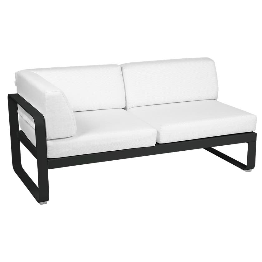 Module d'angle gauche 2 places BELLEVIE de Fermob, Réglisse, Coussin Blanc grisé Module d'angle gauche 2 places BELLEVIE de Fermob, Réglisse, Coussin Blanc grisé