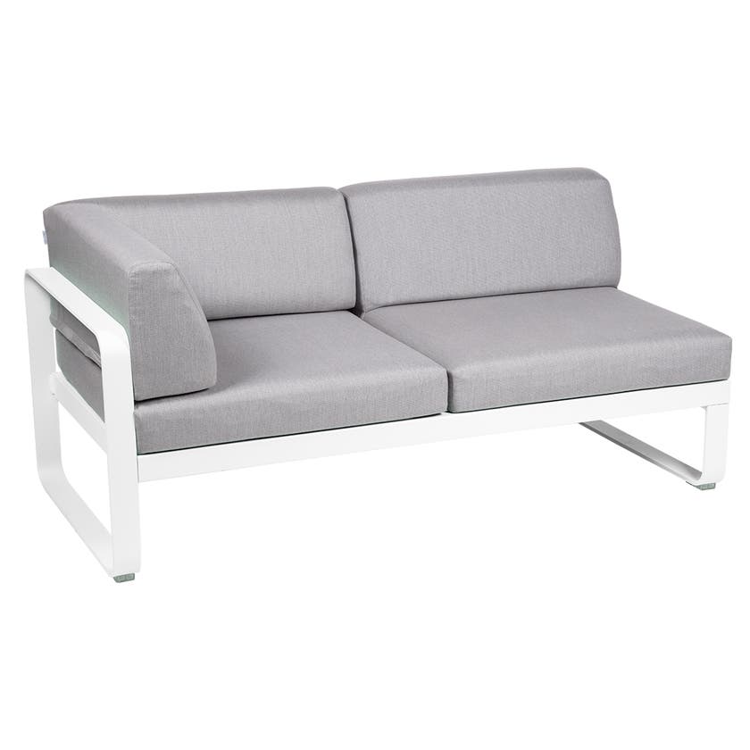 Module d'angle gauche 2 places BELLEVIE de Fermob, Blanc coton, Coussin Gris flanelle Module d'angle gauche 2 places BELLEVIE de Fermob, Blanc coton, Coussin Gris flanelle
