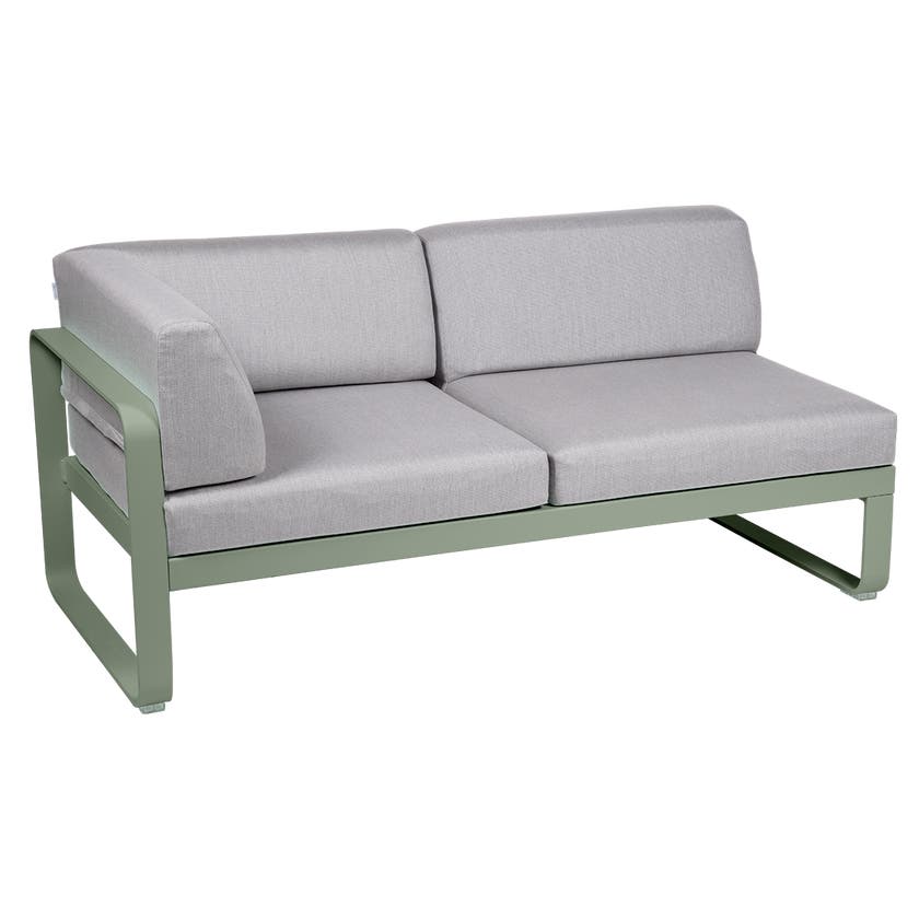 Module d'angle gauche 2 places BELLEVIE de Fermob, Cactus, Coussin Gris flanelle Module d'angle gauche 2 places BELLEVIE de Fermob, Cactus, Coussin Gris flanelle
