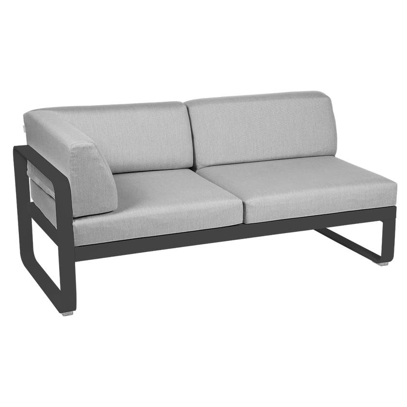 Module d'angle gauche 2 places BELLEVIE de Fermob, Carbone , Coussin Gris flanelle Module d'angle gauche 2 places BELLEVIE de Fermob, Carbone , Coussin Gris flanelle