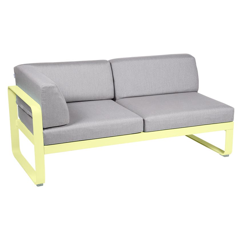 Module d'angle gauche 2 places BELLEVIE de Fermob, Citron givré, Coussin Gris flanelle Module d'angle gauche 2 places BELLEVIE de Fermob, Citron givré, Coussin Gris flanelle