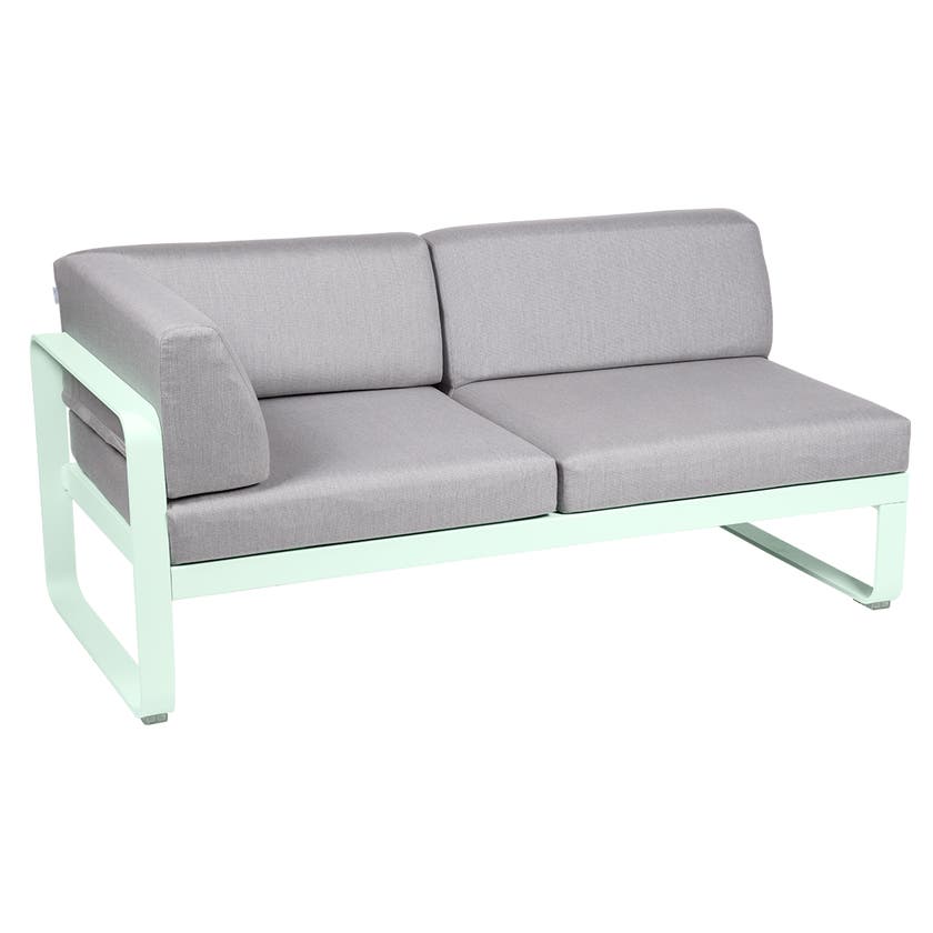 Module d'angle gauche 2 places BELLEVIE de Fermob, Menthe glaciale, Coussin Gris flanelle Module d'angle gauche 2 places BELLEVIE de Fermob, Menthe glaciale, Coussin Gris flanelle