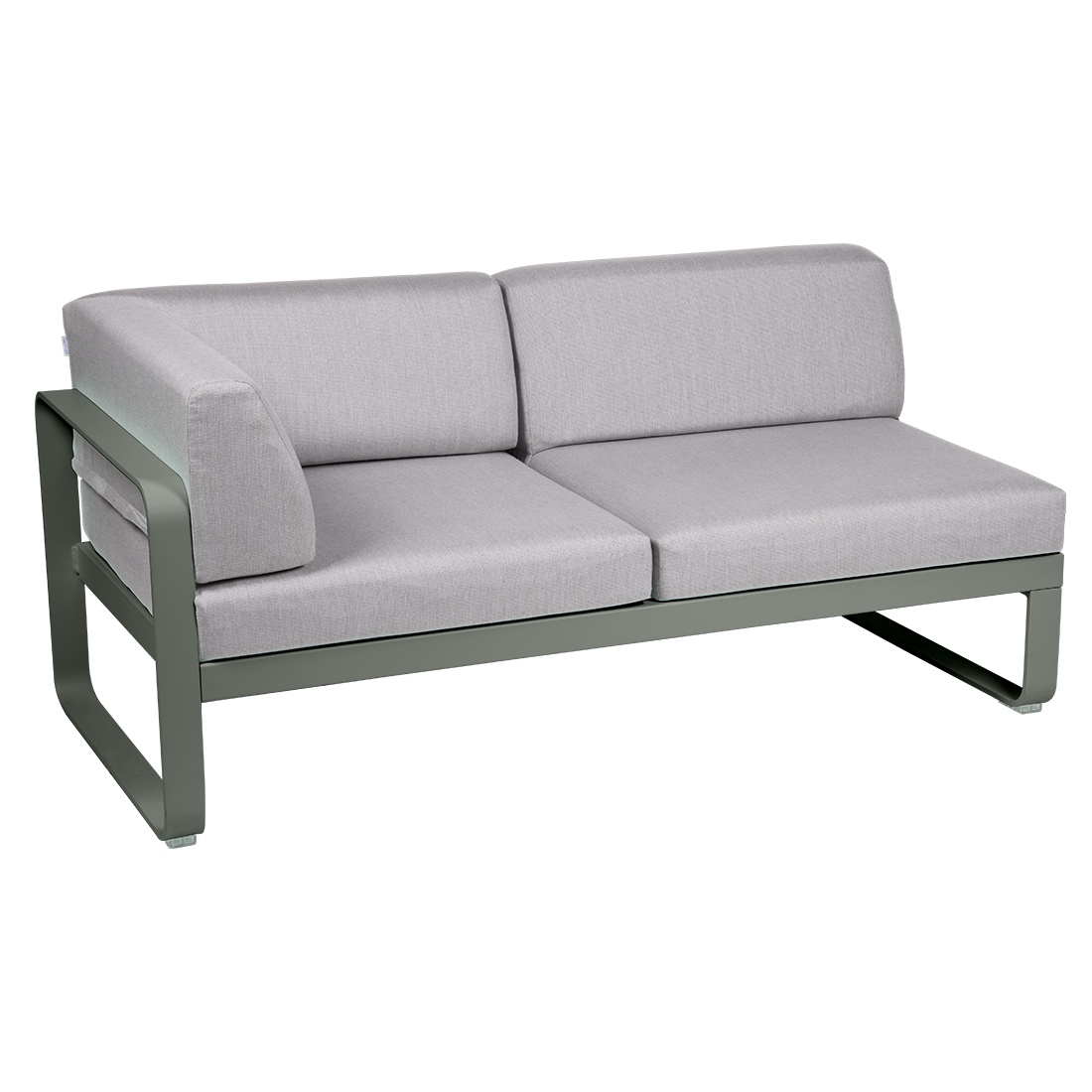 Module d'angle gauche 2 places BELLEVIE, Romarin, Coussin Gris flanelle