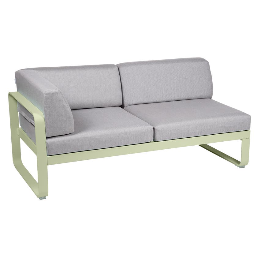 Module d'angle gauche 2 places BELLEVIE de Fermob, Tilleul, Coussin Gris flanelle Module d'angle gauche 2 places BELLEVIE de Fermob, Tilleul, Coussin Gris flanelle