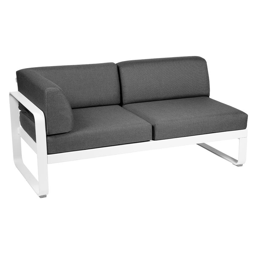 Module d'angle gauche 2 places BELLEVIE de Fermob, Blanc coton, coussin gris graphite Module d'angle gauche 2 places BELLEVIE de Fermob, Blanc coton, coussin gris graphite