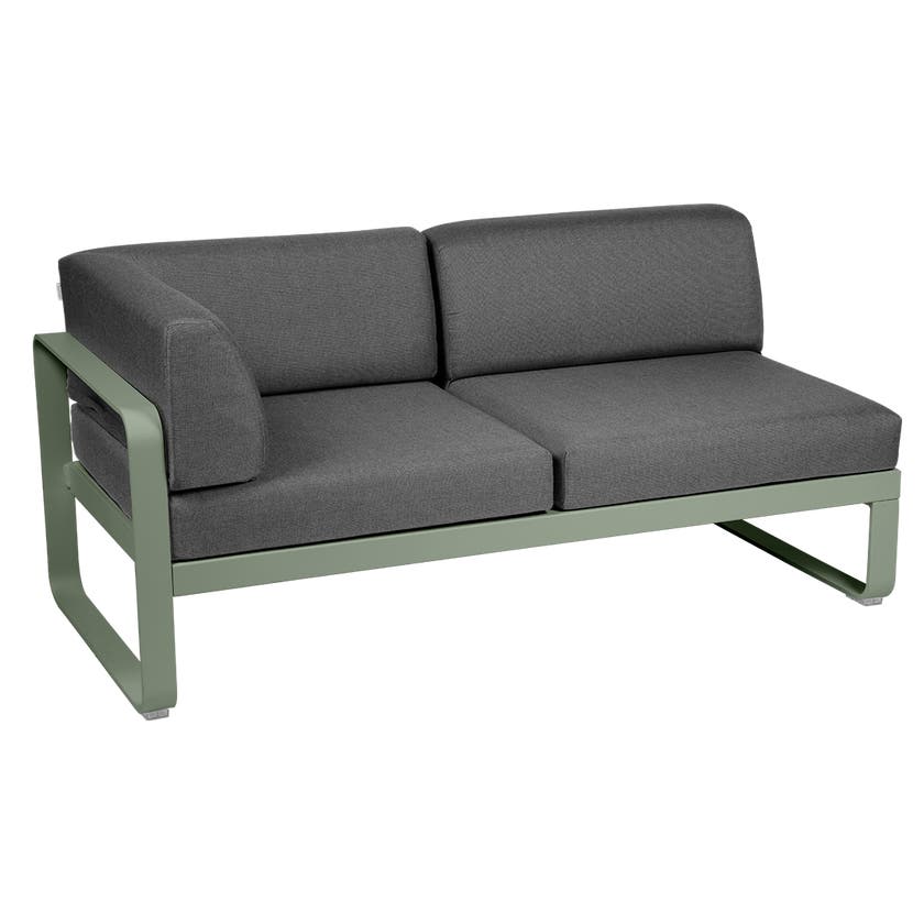Module d'angle gauche 2 places BELLEVIE de Fermob, Cactus, coussin gris graphite Module d'angle gauche 2 places BELLEVIE de Fermob, Cactus, coussin gris graphite