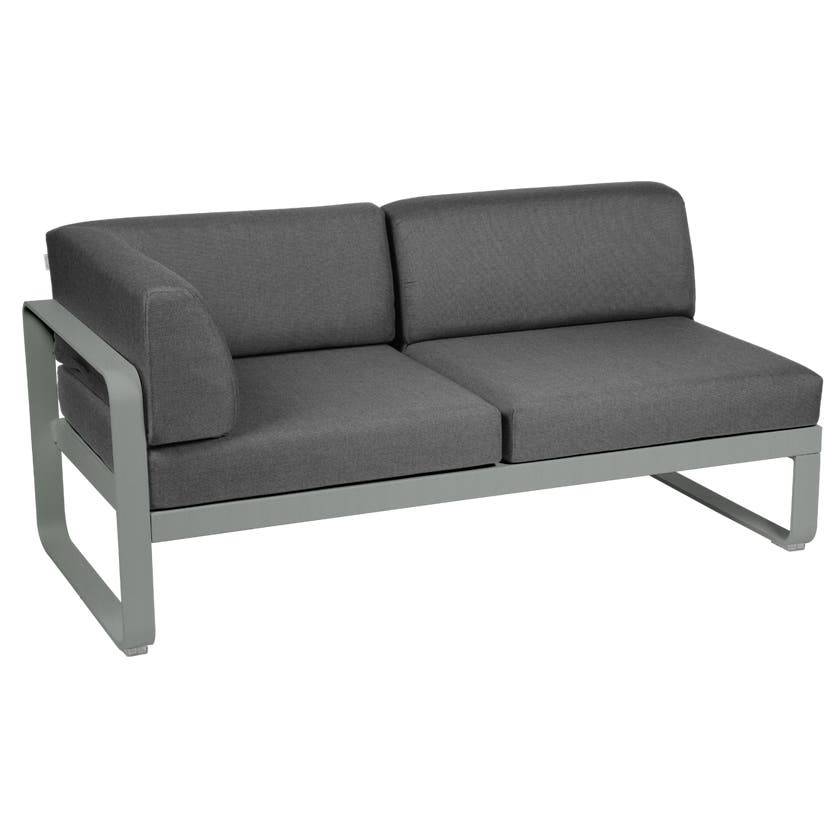 Module d'angle gauche 2 places BELLEVIE de Fermob, Gris lapilli, Coussin Gris graphite Module d'angle gauche 2 places BELLEVIE de Fermob, Gris lapilli, Coussin Gris graphite