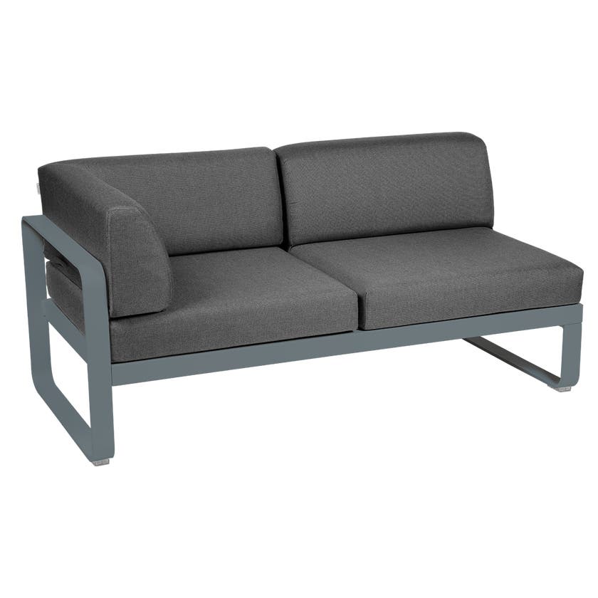 Module d'angle gauche 2 places BELLEVIE de Fermob, Gris orage, coussin gris graphite Module d'angle gauche 2 places BELLEVIE de Fermob, Gris orage, coussin gris graphite