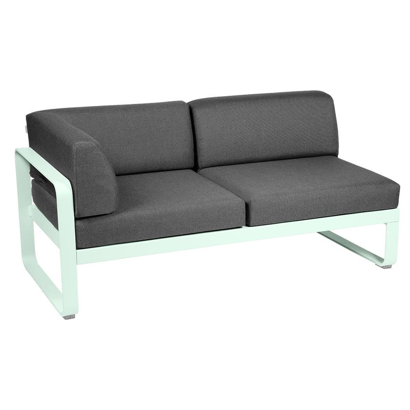 Module d'angle gauche 2 places BELLEVIE de Fermob, Menthe glaciale, coussin gris graphite Module d'angle gauche 2 places BELLEVIE de Fermob, Menthe glaciale, coussin gris graphite