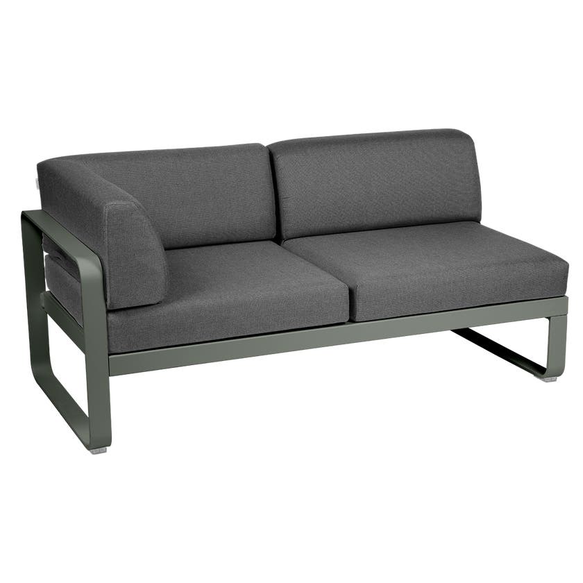 Module d'angle gauche 2 places BELLEVIE de Fermob, Romarin, coussin gris graphite Module d'angle gauche 2 places BELLEVIE de Fermob, Romarin, coussin gris graphite