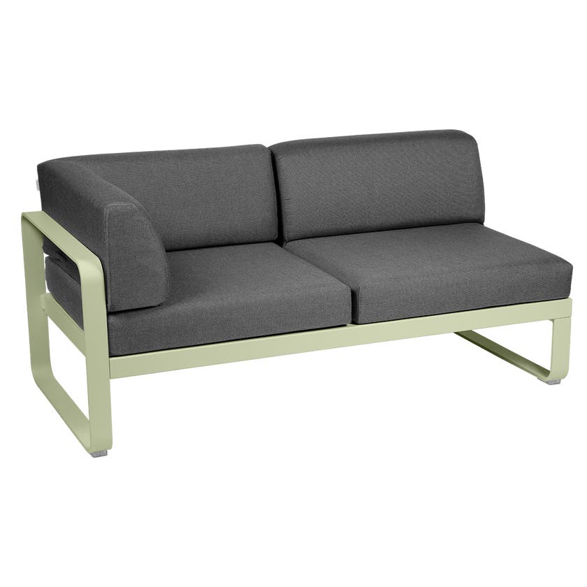 Module d'angle gauche 2 places BELLEVIE de Fermob, Tilleul, coussin gris graphite Module d'angle gauche 2 places BELLEVIE de Fermob, Tilleul, coussin gris graphite