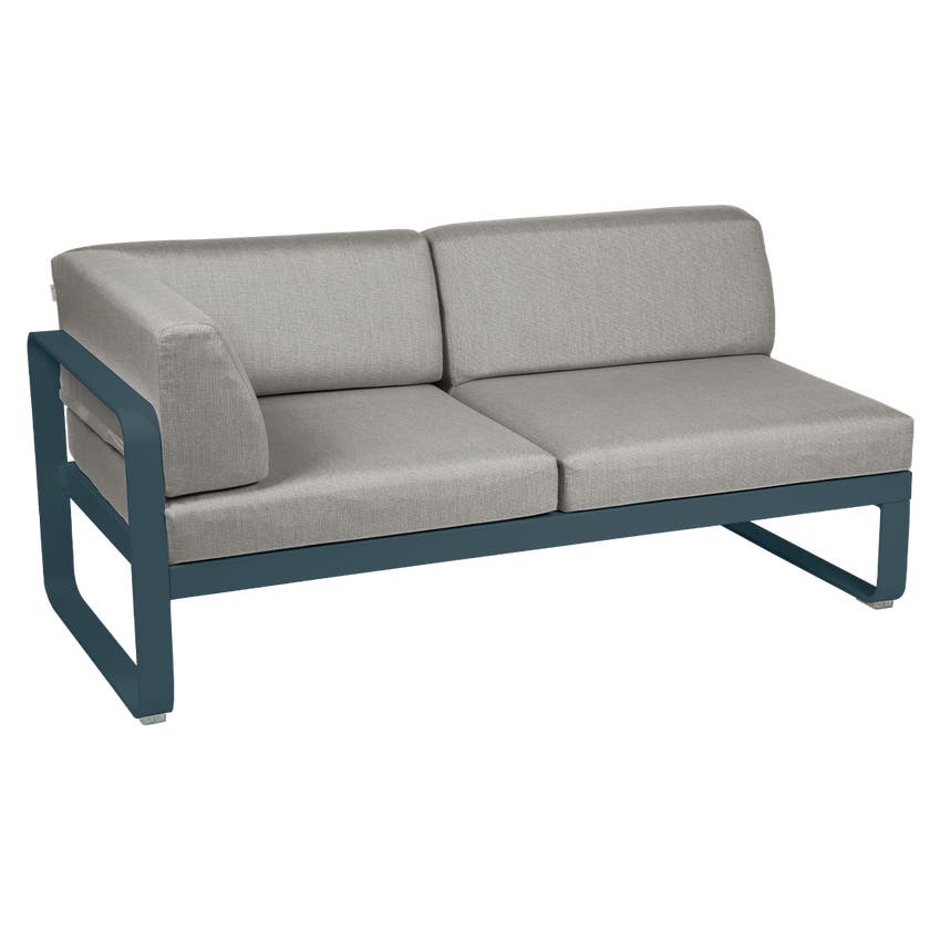 Module d'angle gauche 2 places BELLEVIE de Fermob, Bleu acapulco, Coussin Taupe grisé Module d'angle gauche 2 places BELLEVIE de Fermob, Bleu acapulco, Coussin Taupe grisé
