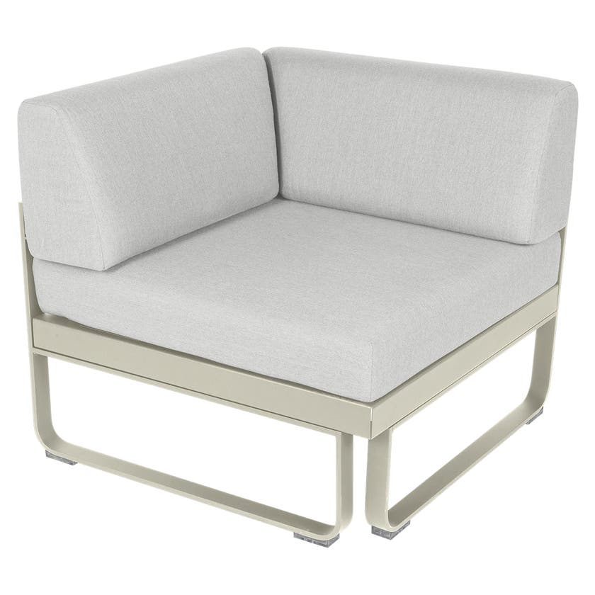 Module d'angle 1 place BELLEVIE de Fermob, Gris argile, Coussin Blanc grisé Module d'angle 1 place BELLEVIE de Fermob, Gris argile, Coussin Blanc grisé