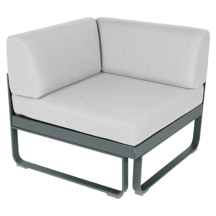 Module d'angle 1 place BELLEVIE de Fermob, Gris orage, Coussin Blanc grisé Module d'angle 1 place BELLEVIE de Fermob, Gris orage, Coussin Blanc grisé
