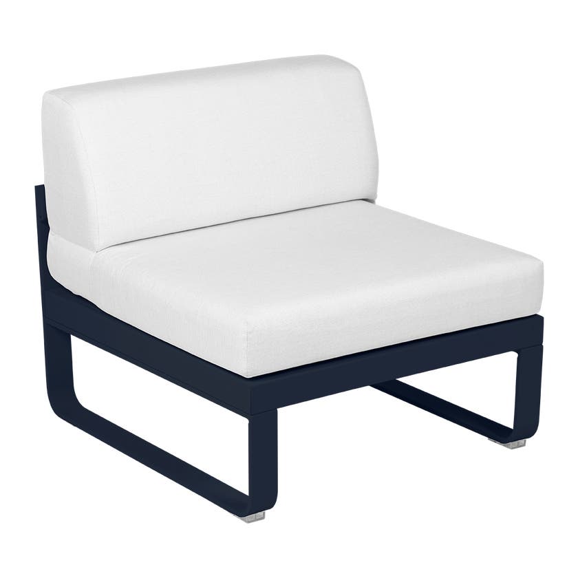 Module central BELLEVIE de Fermob, 1 place, Bleu abysse, Coussin Blanc grisé Module central BELLEVIE de Fermob, 1 place, Bleu abysse, Coussin Blanc grisé