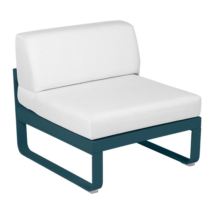 Module central BELLEVIE de Fermob, 1 place, Bleu acapulco, Coussin Blanc grisé Module central BELLEVIE de Fermob, 1 place, Bleu acapulco, Coussin Blanc grisé