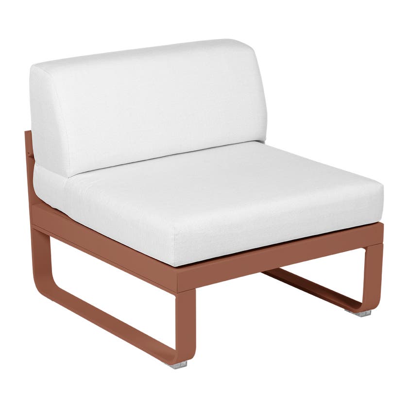 Module central BELLEVIE de Fermob, 1 place, Ocre rouge, Coussin Blanc grisé Module central BELLEVIE de Fermob, 1 place, Ocre rouge, Coussin Blanc grisé