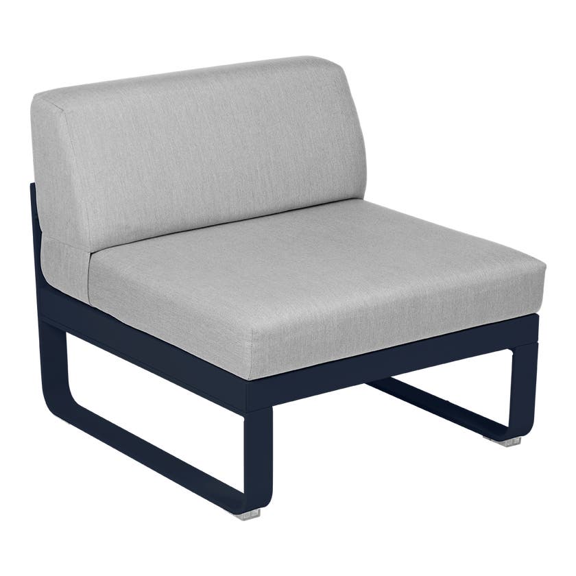 Module central BELLEVIE de Fermob, 1 place, Bleu abysse, Coussin Gris flanelle Module central BELLEVIE de Fermob, 1 place, Bleu abysse, Coussin Gris flanelle