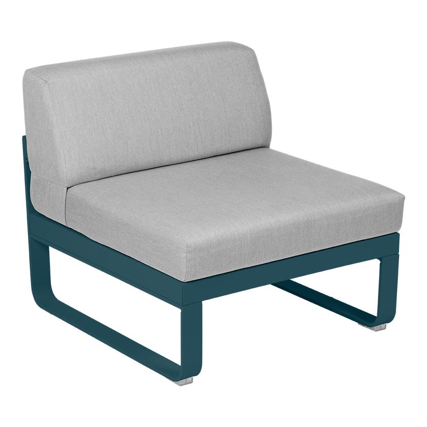 Module central BELLEVIE de Fermob, 1 place, Bleu acapulco, Coussin Gris flanelle Module central BELLEVIE de Fermob, 1 place, Bleu acapulco, Coussin Gris flanelle