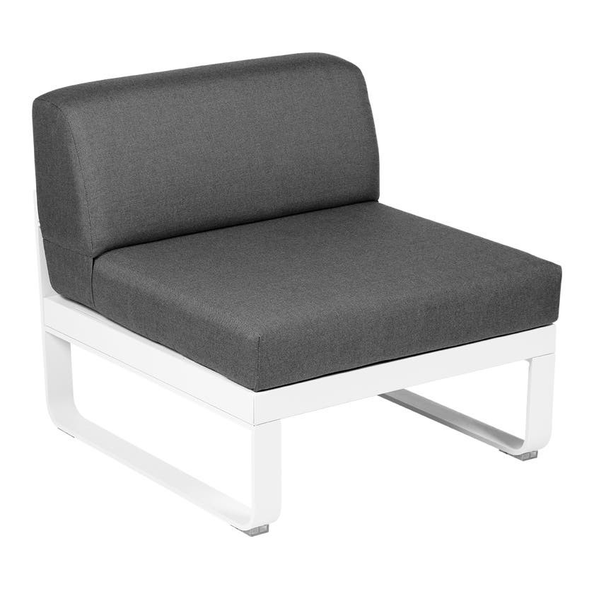 Module central BELLEVIE de Fermob, 1 place, Blanc coton, coussin gris graphite Module central BELLEVIE de Fermob, 1 place, Blanc coton, coussin gris graphite