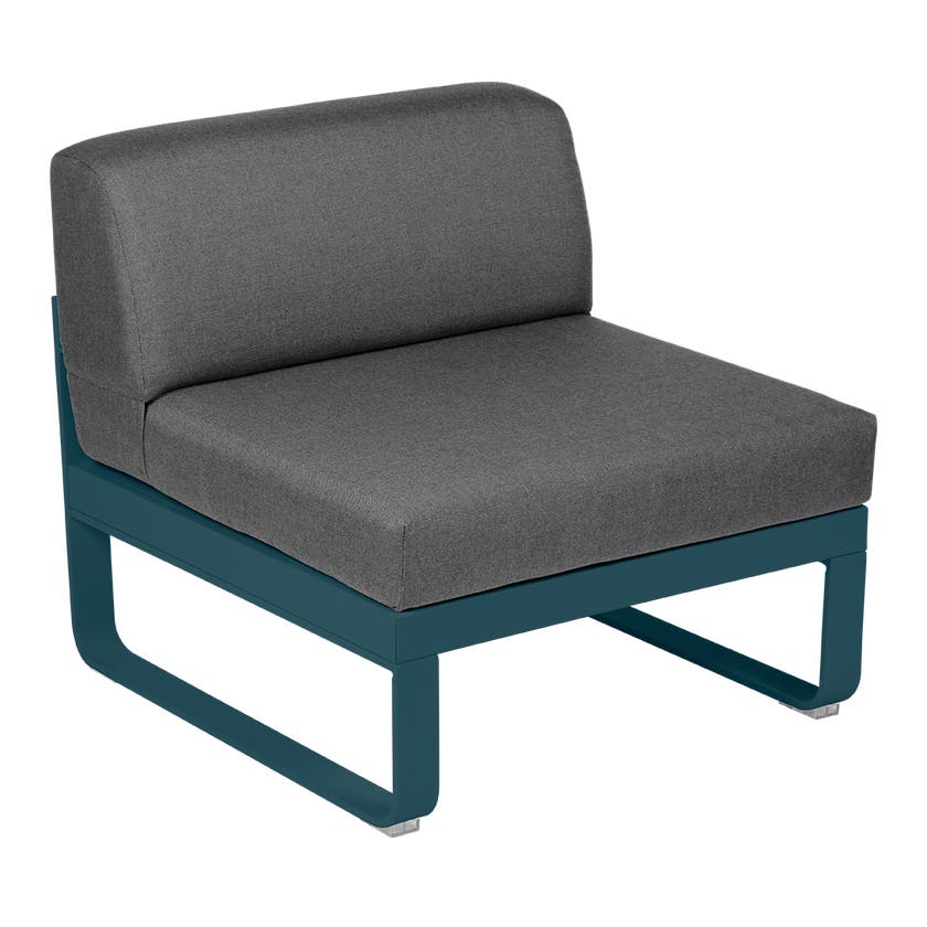 Module central BELLEVIE de Fermob, 1 place, Bleu acapulco, coussin gris graphite Module central BELLEVIE de Fermob, 1 place, Bleu acapulco, coussin gris graphite