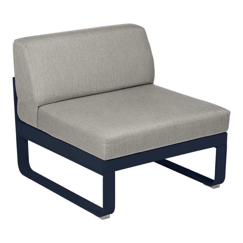 Module central BELLEVIE de Fermob, 1 place, Bleu abysse, Coussin Taupe grisé Module central BELLEVIE de Fermob, 1 place, Bleu abysse, Coussin Taupe grisé