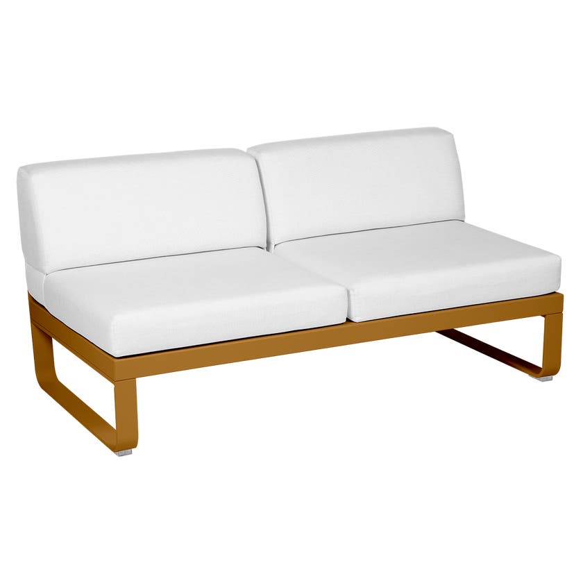 Module central BELLEVIE de Fermob, 2 places, Pain d'épices, Coussin Blanc grisé Module central BELLEVIE de Fermob, 2 places, Pain d'épices, Coussin Blanc grisé