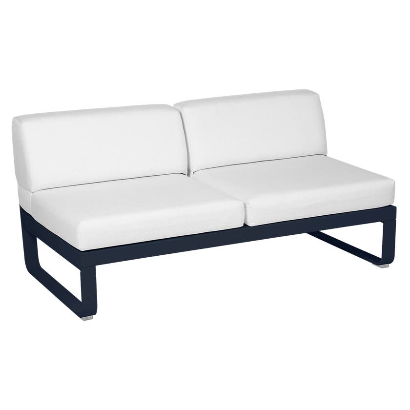Module central BELLEVIE de Fermob, 2 places, Bleu abysse, Coussin Blanc grisé Module central BELLEVIE de Fermob, 2 places, Bleu abysse, Coussin Blanc grisé