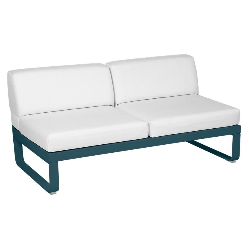 Module central BELLEVIE de Fermob, 2 places, Bleu acapulco, Coussin Blanc grisé Module central BELLEVIE de Fermob, 2 places, Bleu acapulco, Coussin Blanc grisé