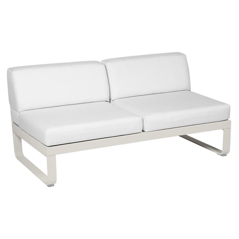 Module central BELLEVIE de Fermob, 2 places, Gris argile, Coussin Blanc grisé Module central BELLEVIE de Fermob, 2 places, Gris argile, Coussin Blanc grisé