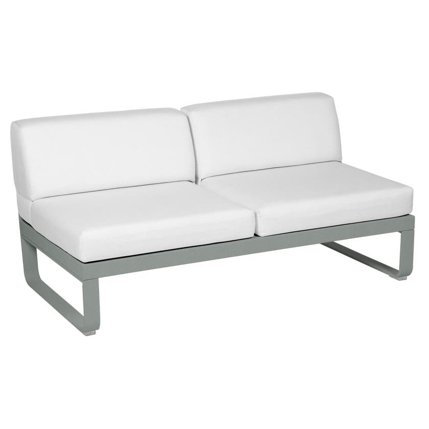 Module central BELLEVIE de Fermob, 2 places, Gris lapilli, Coussin Blanc grisé Module central BELLEVIE de Fermob, 2 places, Gris lapilli, Coussin Blanc grisé