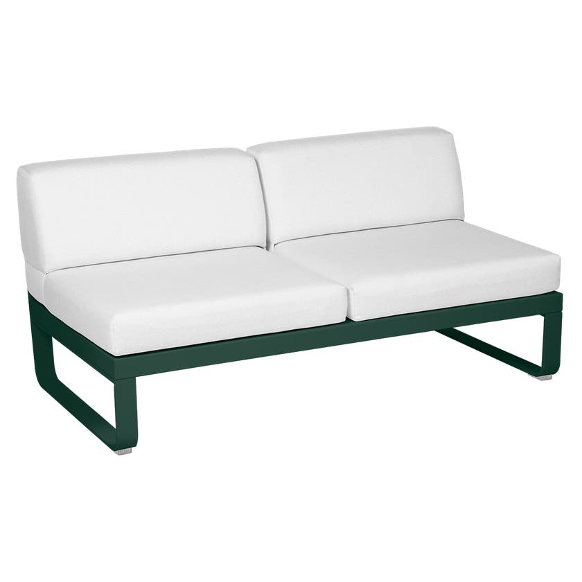 Module central BELLEVIE de Fermob, 2 places, Vert cèdre, Coussin Blanc grisé Module central BELLEVIE de Fermob, 2 places, Vert cèdre, Coussin Blanc grisé