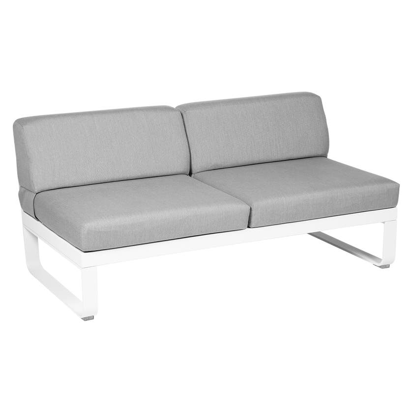 Module central BELLEVIE de Fermob, 2 places, Blanc coton, Coussin Gris flanelle Module central BELLEVIE de Fermob, 2 places, Blanc coton, Coussin Gris flanelle