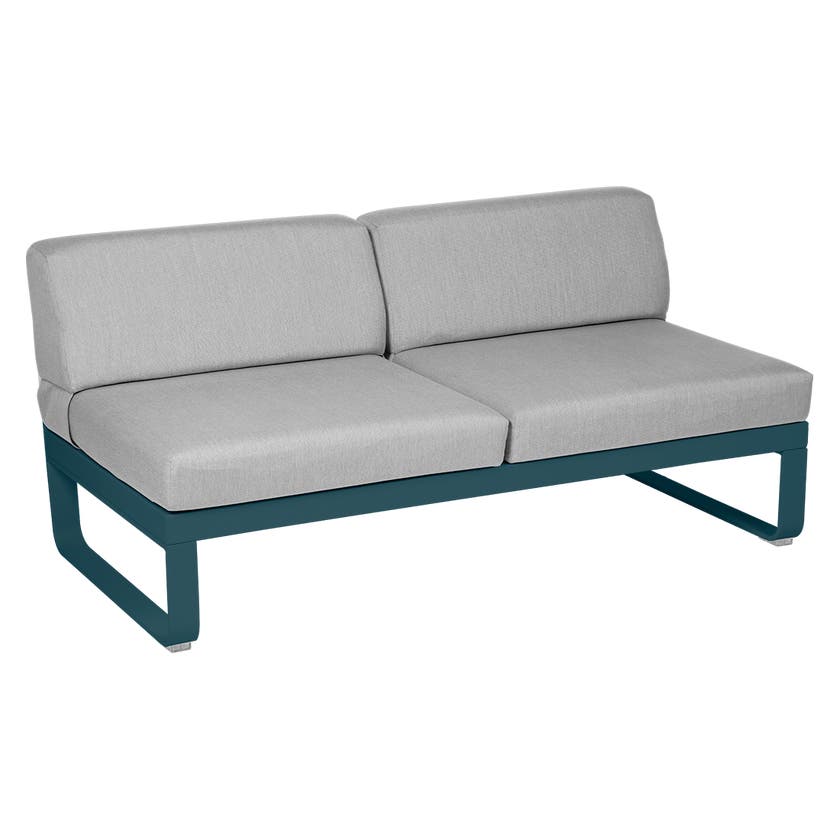 Module central BELLEVIE de Fermob, 2 places, Bleu acapulco, Coussin Gris flanelle Module central BELLEVIE de Fermob, 2 places, Bleu acapulco, Coussin Gris flanelle