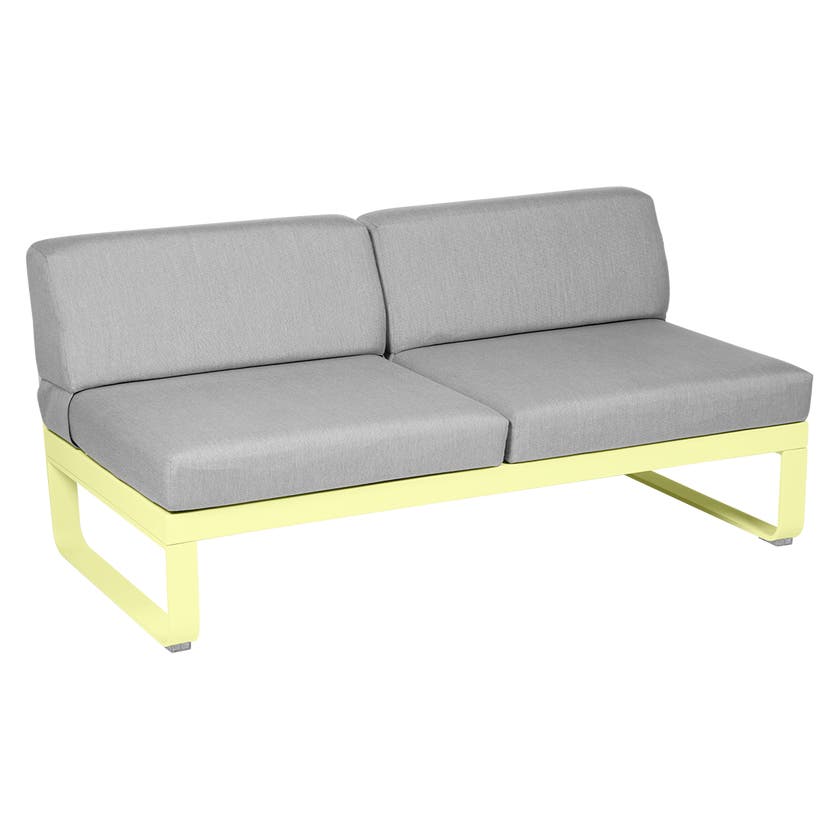 Module central BELLEVIE de Fermob, 2 places, Citron givré, Coussin Gris flanelle Module central BELLEVIE de Fermob, 2 places, Citron givré, Coussin Gris flanelle