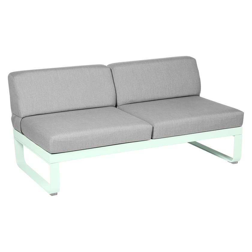Module central BELLEVIE de Fermob, 2 places, Menthe glaciale, Coussin Gris flanelle Module central BELLEVIE de Fermob, 2 places, Menthe glaciale, Coussin Gris flanelle