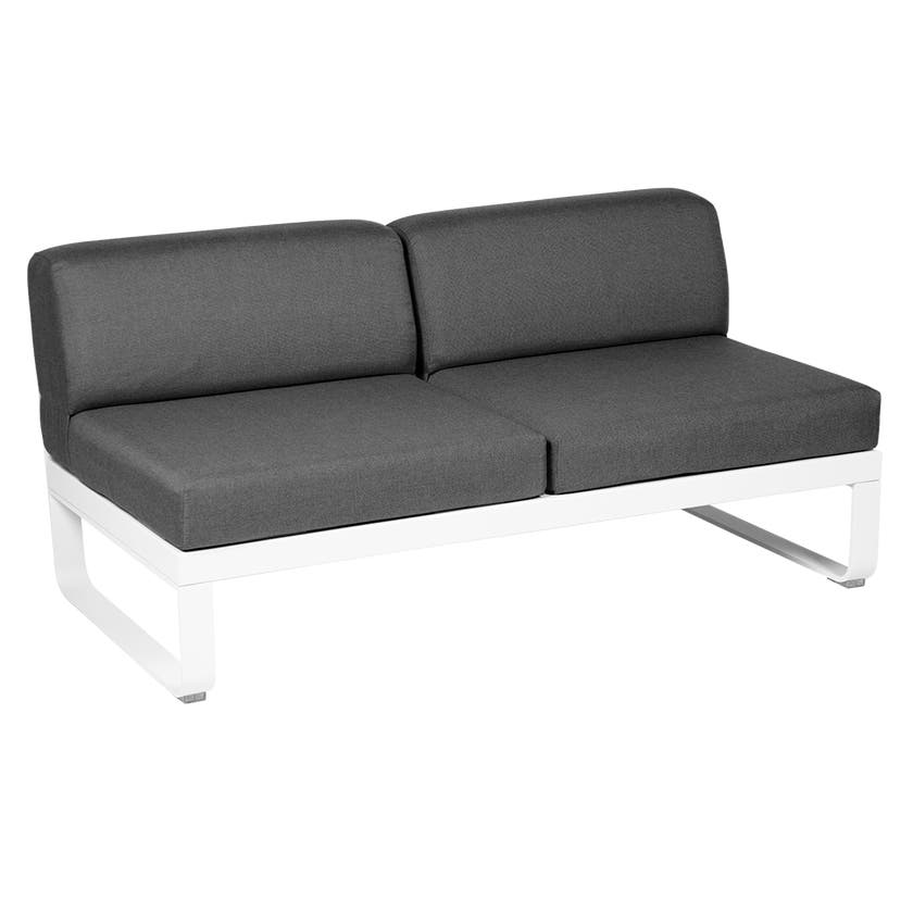 Module central BELLEVIE de Fermob, 2 places, Blanc coton, coussin gris graphite Module central BELLEVIE de Fermob, 2 places, Blanc coton, coussin gris graphite