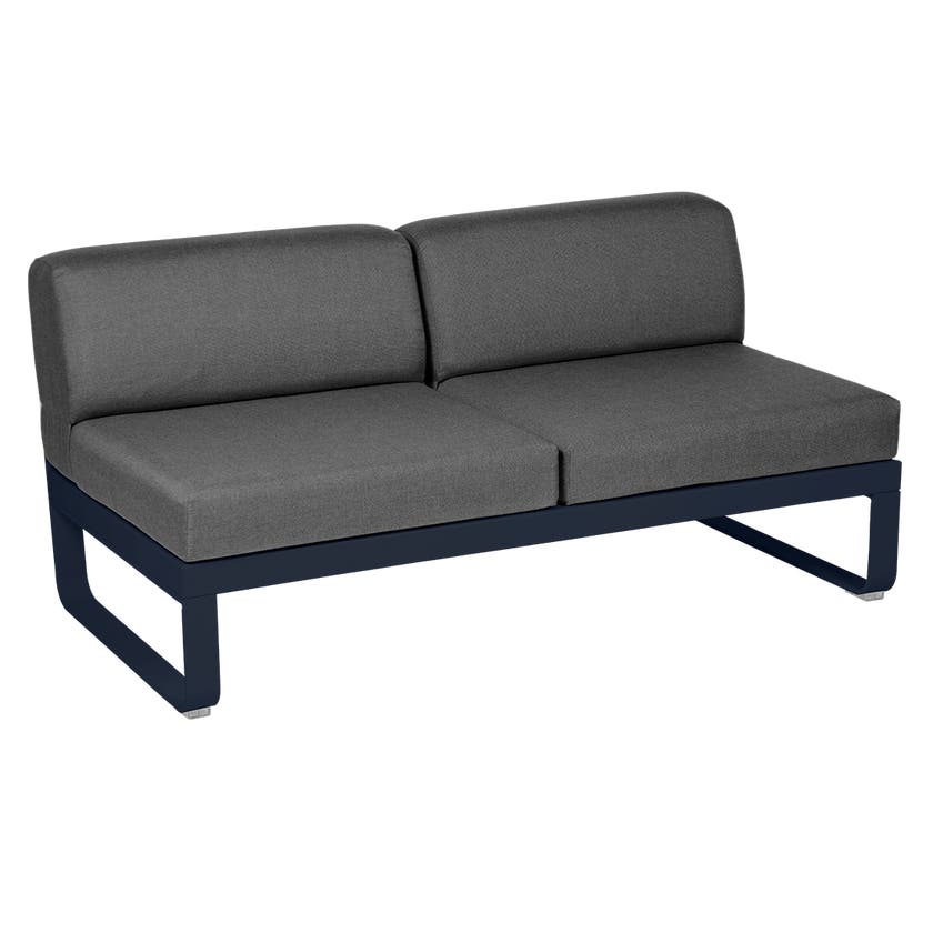 Module central BELLEVIE de Fermob, 2 places, Bleu abysse, coussin gris graphite Module central BELLEVIE de Fermob, 2 places, Bleu abysse, coussin gris graphite