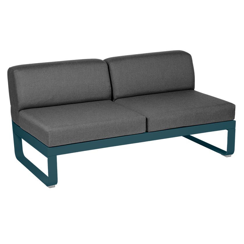Module central BELLEVIE de Fermob, 2 places, Bleu acapulco, coussin gris graphite Module central BELLEVIE de Fermob, 2 places, Bleu acapulco, coussin gris graphite