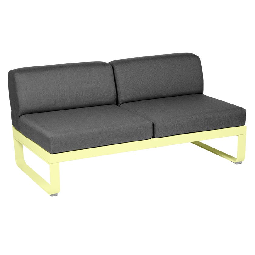 Module central BELLEVIE de Fermob, 2 places, Citron givré, coussin gris graphite Module central BELLEVIE de Fermob, 2 places, Citron givré, coussin gris graphite